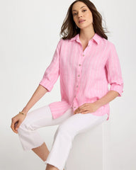 Chico's | No Iron™ Linen Striped Shirt/ Pink Pansy