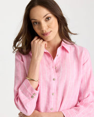 Chico's | No Iron™ Linen Striped Shirt/ Pink Pansy