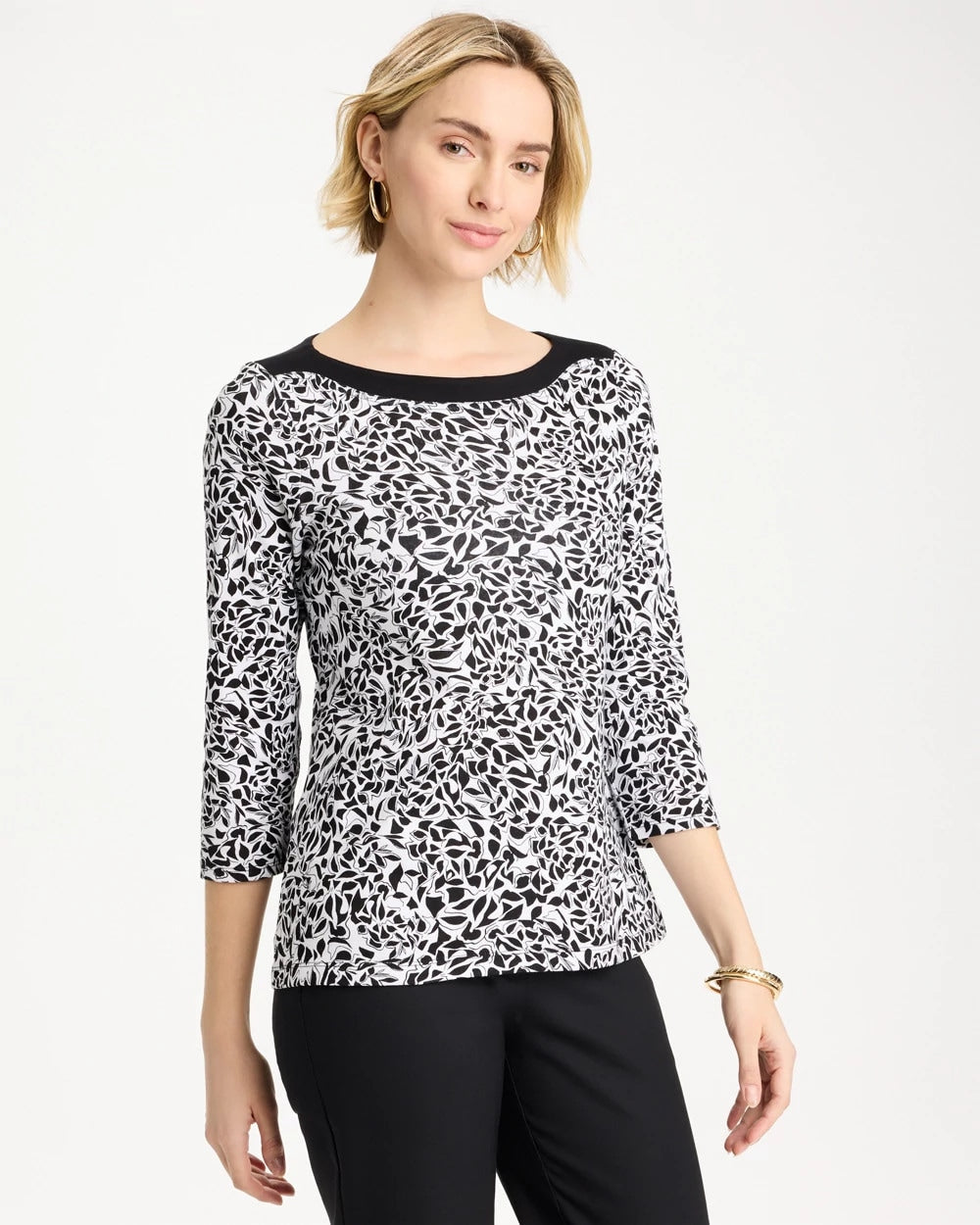 Chico's | Fauna Pima 3/4 Sleeve Tee/ Black
