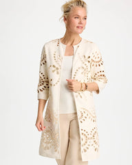 Chico's | Long Faux Leather Kimono/ Ecru