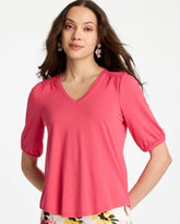 Chico's | Shirred Elbow Sleeve Tee/ Hot Honeysuckle
