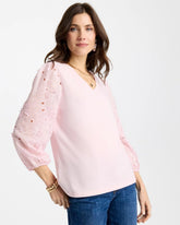 Chico's | Floral Eyelet Sleeve Tee/ Sweet Blossom