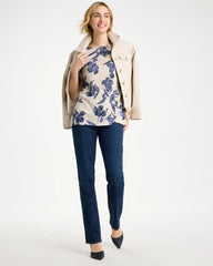 Chico's | Floral Linen Dolman Tee/ River Rock