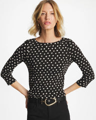 Chico's | Polka Dot Pima 3/4 Sleeve Tee/ Black