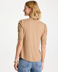 Chico's | Touch of Cool™ Ruched Sleeve Knit Tee/ Cattail Brown