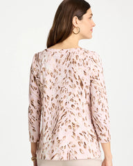 Chico's | Animal Foiled Pima 3/4 Sleeve Tee/ Alabaster