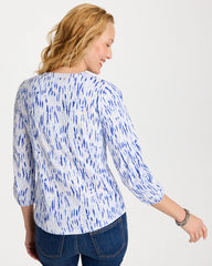 Chico's | Printed Puff Sleeve Slub Henley/ Amparo Blue