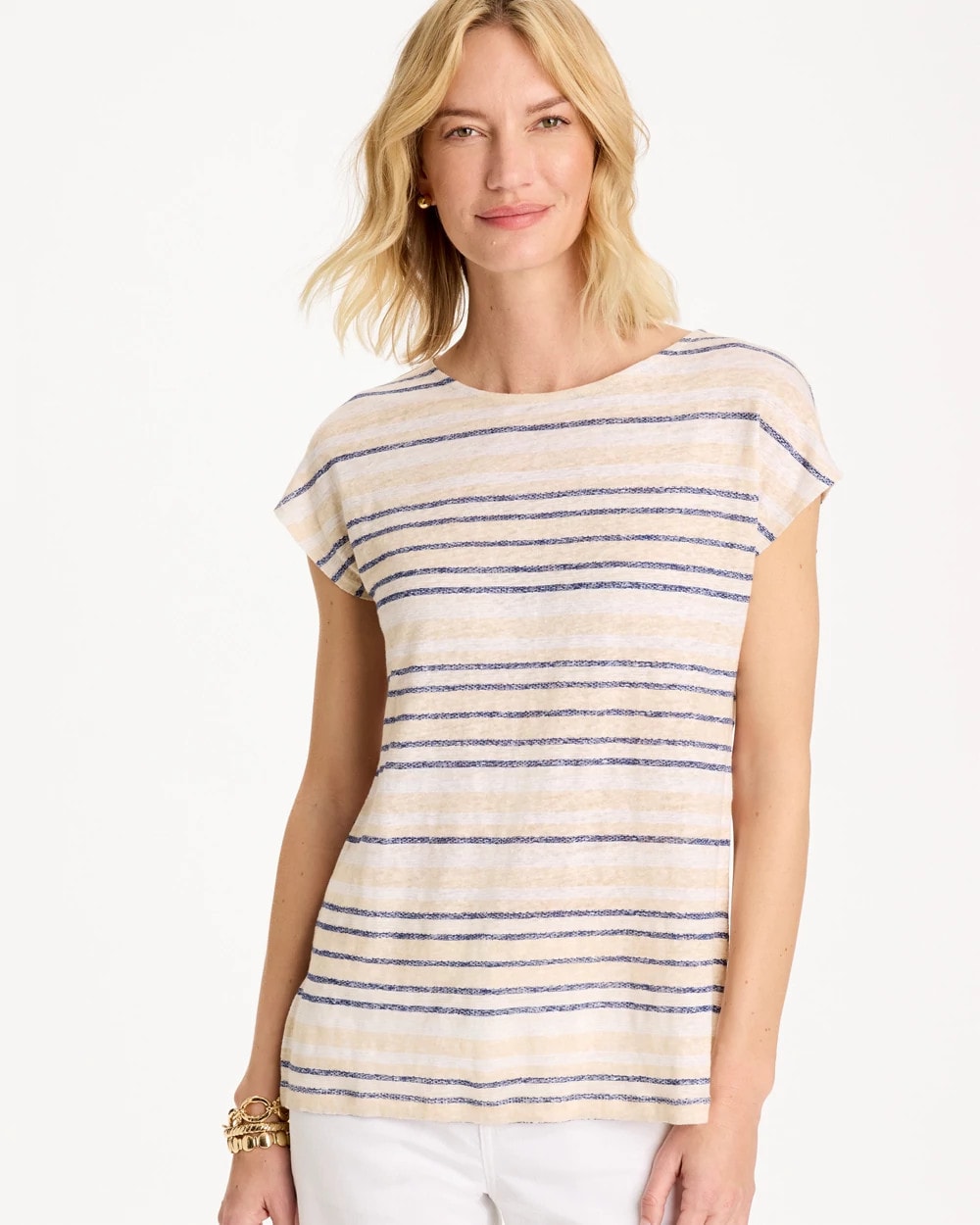 Chico's | Striped Linen Dolman Tee/ Passport Blue