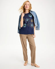 Chico's | Embroidered Linen Dolman Tee/ Passport Blue