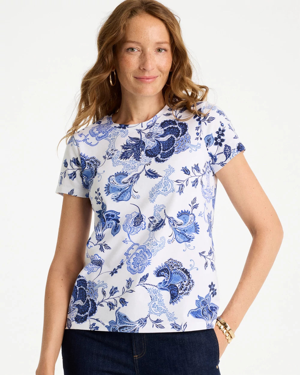 Chico's | Jolene Cotton Stretch Cap Sleeve Tee/ Passport Blue