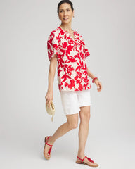 Chico's | Floral Linen Popover Shirt/ Red Glow