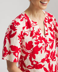 Chico's | Floral Linen Popover Shirt/ Red Glow