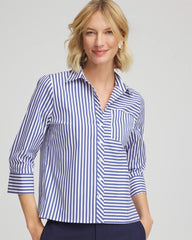 Chico's | Stripe Mixing Poplin Shirt/ Hidden Sapphire