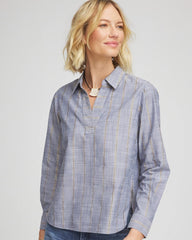 Chico's | Chambray Striped Soft Popover/ Indigo