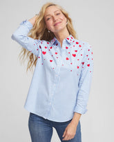 Chico's | V-Day Striped Poplin Shirt/ Tidal Blue