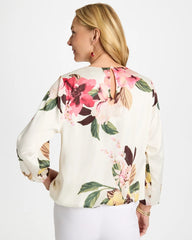 Chico's | Crewneck Satin Bubble Hem Top/ Hot Honeysuckle