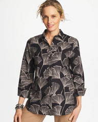 Chico's | No Iron™ Stretch Ginkgo Glory Shirt/ Black