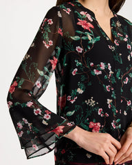 Chico's | Georgette Ruffled Cuff Blouse/ Black