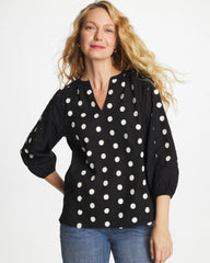 Chico's | Textured Polka Dot Blouse/ Black