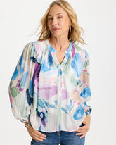 Chico's | Blur Geo Button Front Blouse/ Passport Blue