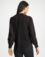 Chico's | 3D Dot Jacquard Chiffon Blouse/ Black