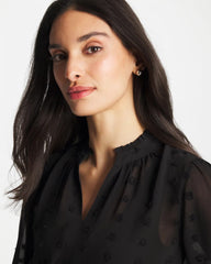 Chico's | 3D Dot Jacquard Chiffon Blouse/ Black