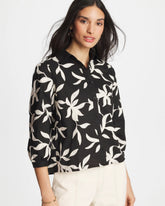 Chico's | Embroidered Cropped Collared Shirt/ Black