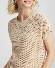 Chico's | Embroidered Pointelle Pull-Over/ Glistening Sand