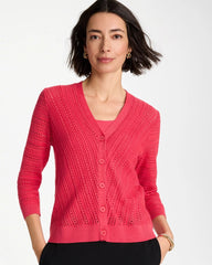 Chico's | Stitchy V-Neck Cardigan/ Hot Honeysuckle