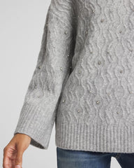 Chico's | Sequined Cable Knit Sweater/ Cloud Heather Gray