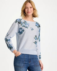 Chico's | Floral Print Pullover Sweater/ Blue Orchid