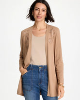 Chico's | Floral Embroidered Cardigan/ Cattail Brown