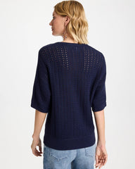 Chico's | Pointelle Crewneck Pullover Sweater/ Passport Blue