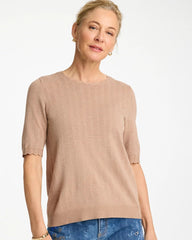 Chico's | Ella Crewneck Pointelle Pullover Sweater/ Cattail Brown