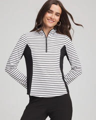 Chico's | Zenergy® UPF Striped Block Half Zip/ Black