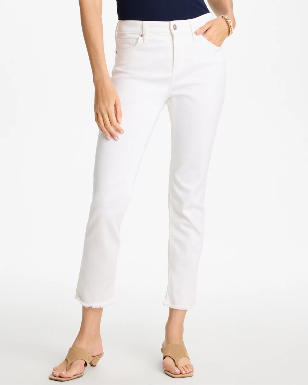 Chico's | No-Stain Girlfriend Frayed Ankle Jeans/ Alabaster
