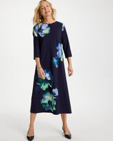 Chico's | Floral 3/4 Sleeve Maxi Dress/ Passport Blue
