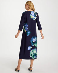Chico's | Floral 3/4 Sleeve Maxi Dress/ Passport Blue