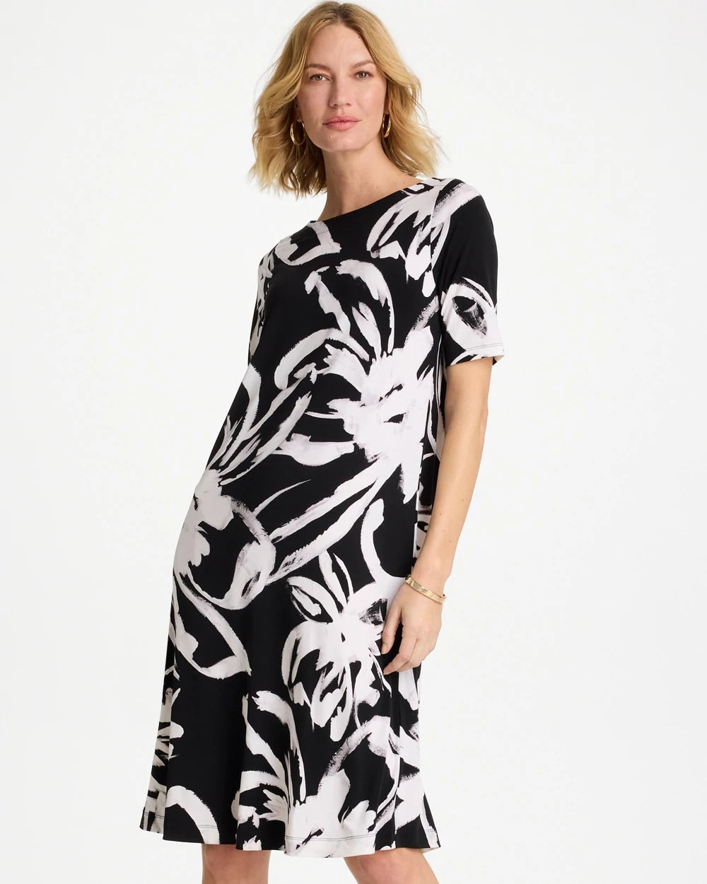 Chico's | Travelers™ Knit New Bloom Day Dress/ Black/White