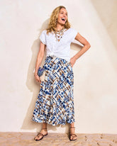 Chico's | Faux Silk Printed Maxi Skirt/ Passport Blue