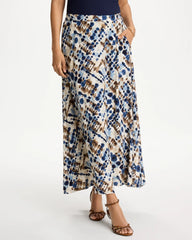 Chico's | Faux Silk Printed Maxi Skirt/ Passport Blue