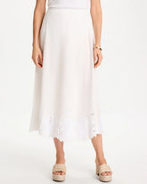 Chico's | Alabaster Twill Embroidered Hem Skirt/ Alabaster