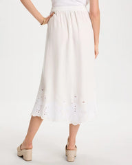 Chico's | Alabaster Twill Embroidered Hem Skirt/ Alabaster