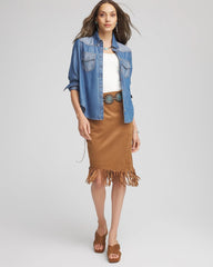 Chico's | Suede Fringed Asymmetrical Skirt/ Burnt Sienna