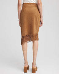 Chico's | Suede Fringed Asymmetrical Skirt/ Burnt Sienna