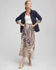 Chico's | Animal Bengal Marks Faux Satin Skirt/ Black