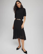 Chico's | Pleated Lace Hem Midi Skirt/ Black