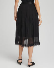 Chico's | Pleated Lace Hem Midi Skirt/ Black
