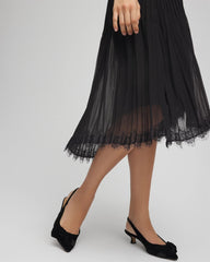 Chico's | Pleated Lace Hem Midi Skirt/ Black