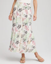 Chico's | Floral Embroidered Crinkle Maxi Skirt/ Ecru